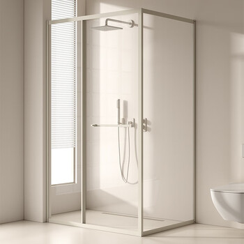 Yuanyu space internet celebrity milk white minimalist square side sliding door shower room l-shaped bathroom dry and wet separation glass right-angle shower room milk white pu white light glass customization/steam-free