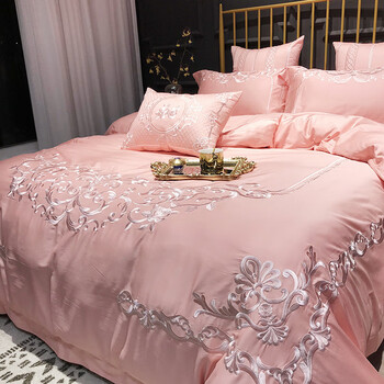 Mercury series light luxury 2025 new cotton pink four-piece set 100 pure cotton bed sheets and quilt covers european wedding bedding 4 grace-inulin 1.8m bed sheet style four-piece set-quilt cover 200*230