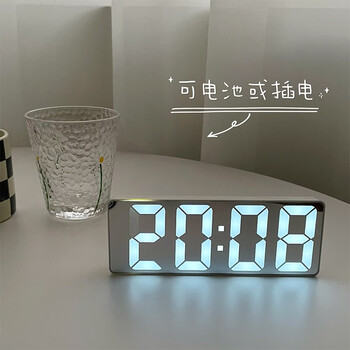 Jingshang xiaomi alarm clock mirror digital clock led luminous silent desktop bedside ornaments smart electronic clock for living room table black alarm clock