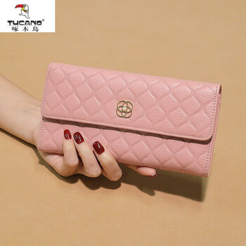 Woodpecker (tucano) luxury (chi) brand wallet fashionable high-end exquisite soft cowhide small fragrance style wallet for mobile phone small handbag for women pink