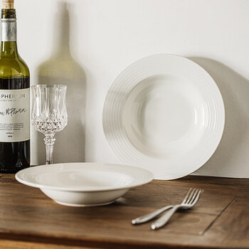 Modern housewife creative straw hat plate ins style ceramic household salad pasta western plate high-looking internet celebrity plate white threaded straw hat plate 2 8.5 inches