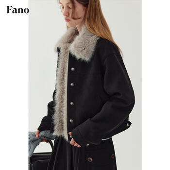 Fano studios fan luo fano retro thickened suede short jacket 2026 spring design detachable fur collar cotton jacket for women black (quilted) second batch l