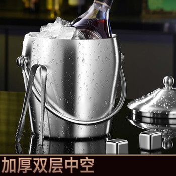 Rsrddy stainless steel ice bucket commercial bar ktv champagne drink draft beer red bucket portable ice cube large handle mirror ice clip