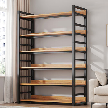 Splot bookshelf floor-standing storage rack bookcase home wall-mounted iron multi-layer storage shelf simple living room shelf library loss quantity yellow pear wood + black shelf four layers 60