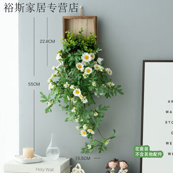 Ins style small daisy wall hanging decoration simulated green plant wall hanging creative fake flower rattan ugly pendant on the wall daisy wall hanging + free traceless nails
