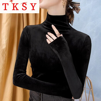 Tksy half turtleneck gold velvet bottoming shirt for women with western style and noble autumn and winter 2025 new style mid-collar fashionable german velvet top black m