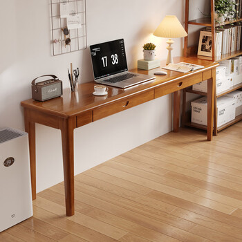 Puss in boots all solid wood narrow desk width 40/45/55cm home computer desk wall long table student bedroom study table all solid wood - single table light walnut color 120x40x75cm