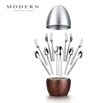 Modern light luxury, exquisite and high-end fruit fork, dessert spoon, coffee spoon, decoration storage box, housewarming gift, silver hearty egg (6 forks, 6 spoons set)