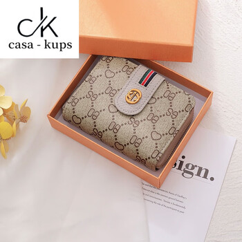 Casa-kupsck genuine leather folding small wallet women's short card holder women's exquisite 2025 chinese valentine's day fashion simple niche design high-end gray (17 card slots)