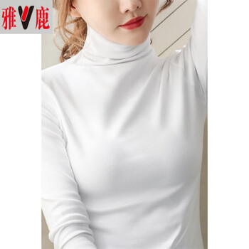 Yalu pure cotton turtleneck bottoming shirt for women 2025 spring, autumn and winter new style foreign style inner layer pile collar long-sleeved t-shirt top white xl (105-116 pounds)