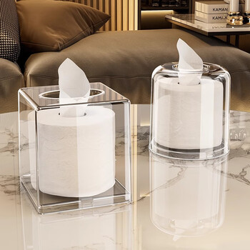 Yingsi style hotel tissue box living room coffee table desktop bathroom roll paper storage box acrylic fast food restaurant restaurant tissue box transparent buckle round 1 piece