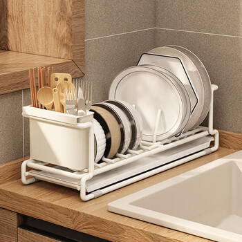 Yezhi dish rack, drain bowl rack, chopstick storage box, tableware storage, household plate rack, drain bowl, sink, dish drying rack, installation-free white single-layer dish rack + chopstick rack