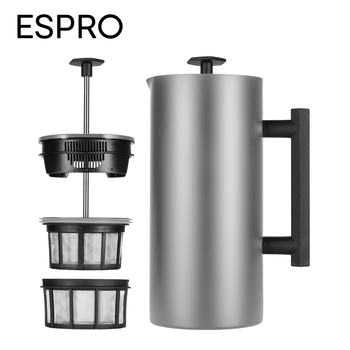 Viva scandinavia x espro joint french press hand-brewed coffee pot double-layer filter double-layer stainless steel heat insulation and anti-scalding p6 p6-32 oz/2132c2-19bk/brushed silver