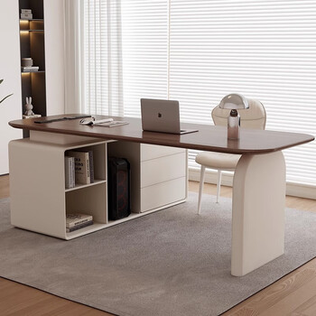 Nuange hut walnut color desk light luxury high-end corner computer desk retro cream style boss desk executive desk solid wood multi-layer desk + long cabinet right cabinet 120*60*75cm