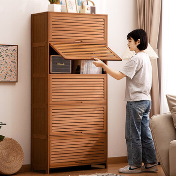 Trojan bookshelf floor-standing storage rack bookcase home shelf living room multi-layer utility cabinet wall display cabinet bedroom simple louver breathable flip door brown - six layers 110 long