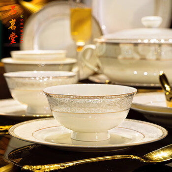 Shimingtang bowls and tableware sets for home, light luxury, jingdezhen ceramics, good-looking, practical gifts for moving into a new house, 56 pieces, accessory pot for 10 people