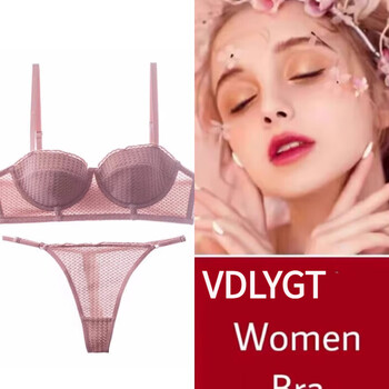 Victoria palace sexy push up half cup bra set french soft wire 1/2 cup thin cotton small breast push up bra set skin pink s