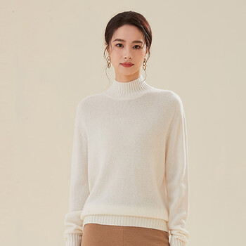 Chunzhu shopping mall same style 100% cashmere autumn and winter half turtle collar solid color thickened warm knitted sweater cashmere sweater for women pearl white m (95cm)