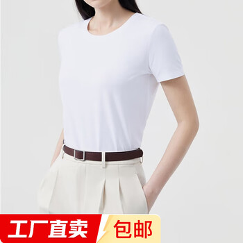 Women's pure cotton round neck short-sleeved t-shirt loose solid color cotton casual basic bottoming top bottoming shirt black m