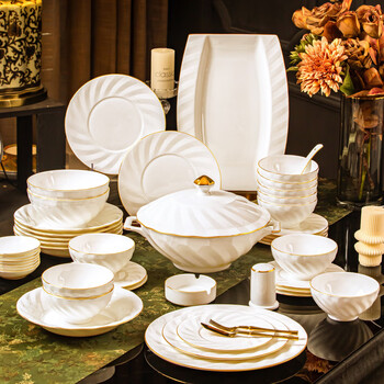 Han yuxin's high-looking housewarming joy jingdezhen underglaze color bowls, plates and tableware set household bone china dishes and chopsticks set gift deluxe version 16 people food丨leather box 120 pieces