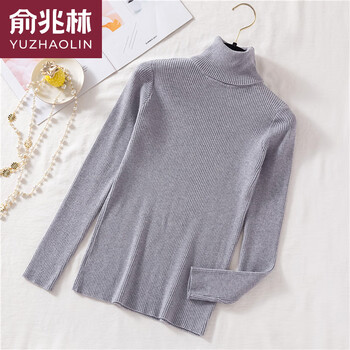 Yu zhaolin autumn and winter pure cotton women's thickened turtleneck sweater 2024 versatile inner slim fit short top black needle gray one size
