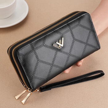 Shenshiyi wallet women's long double zipper large capacity clutch high quality fashion simple double wallet mobile phone bag w double zipper long wallet 303 black