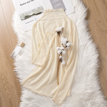 Sibaishe long-sleeved bottoming shirt 2026 spring new women's slim-fitting ear-hem half turtleneck top