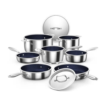 Nuwave 9-piece stainless steel cookware set, ceramic blue non-stick pan, suitable for all stoves