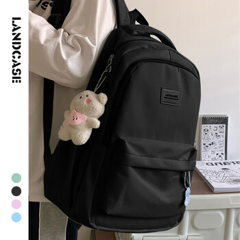 Landcase schoolbag junior high school female high school college student campus high-value backpack business backpack computer bag 1606 black