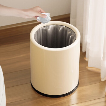 Bailu trash can for home living room, bedroom, kitchen, bathroom, toilet without lid, large round, creative, cute, small size garbage, simple model, cream white double layer, 12l pet shell