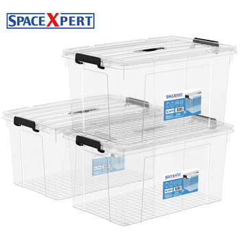 Spacexpert near right angle hand raised transparent plastic storage box extra large car clothing storage box student book storage box transparent measured water capacity 20l three packs