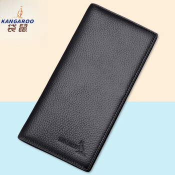 Kangaroo women's wallet genuine leather long cowhide wallet card bag handbag multiple card slots hidden buckle with zipper wallet black