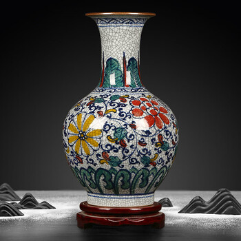 Proud jingdezhen ceramics antique chinese vase crafts living room ornaments office bogu shelves entrance decorations hand-painted official kiln crack appreciation vase + base + certificate