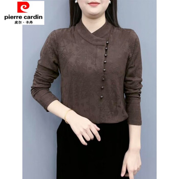Chujing women's 2025 new autumn and winter covering flesh temperament plush top z solid color jacquard thickened mother's wear bottoming shirt coffee color xl (85-105 catties recommended)