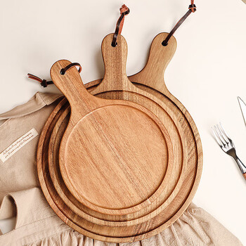 Genas round western-style pizza tray wooden baking pizza tray eight-inch nine-inch solid wood steak steak display plate medium size