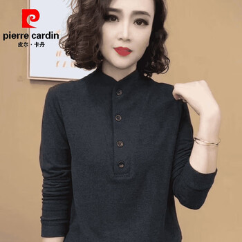 Pierre cardin's new autumn and winter half-high collar double-sided velvet warm top for women, fashionable and versatile, slim long-sleeved bottoming shirt, dark gray, one-piece velvet, original l, recommended 85-110 pounds