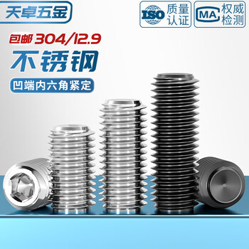 Tianzhuo hardware concave end tightening 304 stainless steel hexagon screw headless machine top screw m2m3m4m5m6m8m10m12 304-m5*4-100 pcs