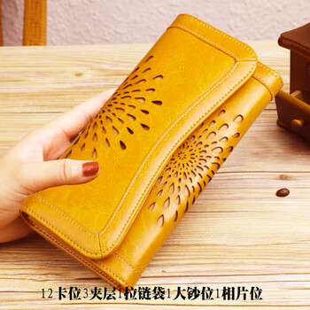 Sephoron cowhide leather 30% off large capacity long wallet for women 2026 new style cowhide multi-card slot anti-degaussing wallet to hold mobile phone rich yellow - first layer cowhide 30% off large capacity