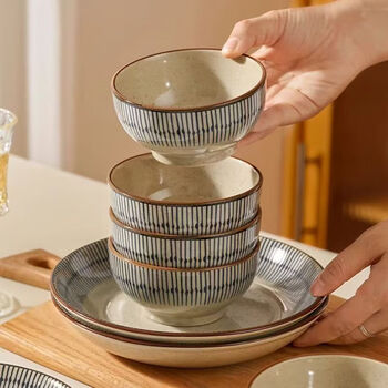 Persson japanese-style underglaze rice bowl household 2026 new high-value dishes, tableware, ceramic bowls, eating bowls, small bowls, 4.5-inch rice bowls, blue rain - 10 pieces