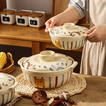 Kawashimaya japanese-style claypot household high-temperature-resistant dry-fired non-cracking soup pot gas stove type claypot rice ceramic claypot retro casserole 3.2l (suitable for 3-4 people)