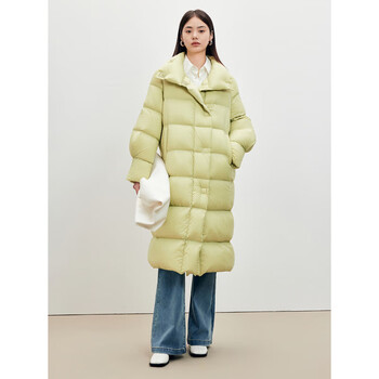 Peacebird women's mid-length quilted puff down jacket women's winter loose light warm stand collar bread jacket yellow green s