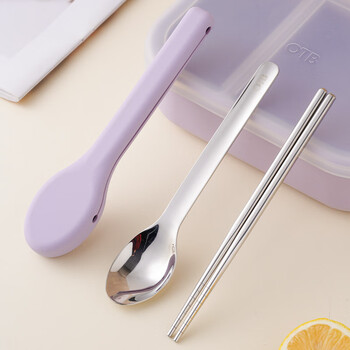 Otb portable tableware 304 stainless steel chopsticks and spoon sets for office workers and primary school students with rice single spoon and chopsticks storage box 304 spoons and chopsticks set-hibiscus purple