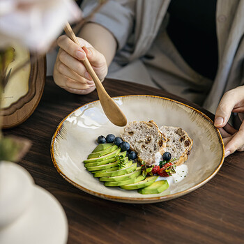 Youcci retro 9-inch deep plate high-looking plate home dish plate ceramic rice plate salad plate high-end dinner plate 9-inch ruffled deep plate - kraft huang