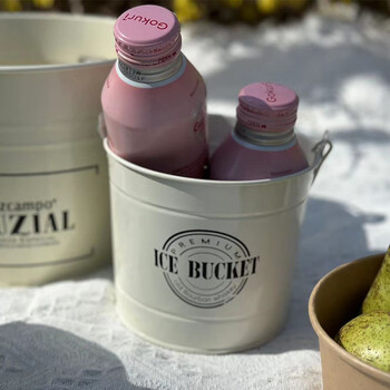 Magic bean shenghuo bar commercial ice bucket ktv draft beer beer bucket outdoor household ice milk tea cola creative iron bucket milky white 1.5 liter ice bucket mouth 14.5 high 12.5