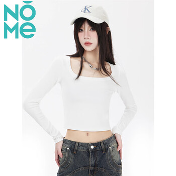 Nomenome bottoming shirt women's 2026 new short square collar bottoming long-sleeved right shoulder outer top white m