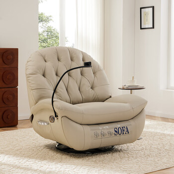 Ximu first-layer cowhide lazy sofa eggshell chair rockable single electric living room recliner first-class sofa cabin leather sofa beige <first-layer cowhide> manual sitting and lying + rocking + mobile phone holder