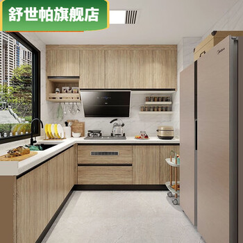 Qinkai cabinets customized integrated kitchen quartz stone countertops l-shaped home decoration stove cabinet integrated kitchen cabinets prepaid