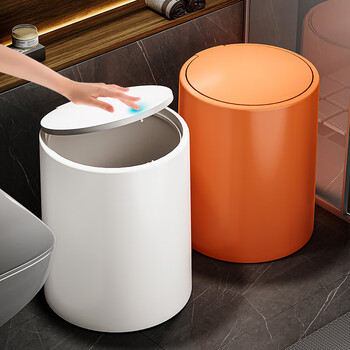 Zhai huanhuan trash can for home living room 2024 new high-end bathroom toilet large capacity high appearance light luxury press with lid press to open the lid large orange/double bucket