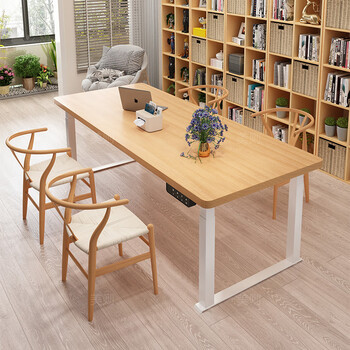 Meize living room electric lift table four-legged solid wood large long desk home living room converted into study room reading 2.4m study table north american ash wood 240 long * 100 wide * 2.7cm thick