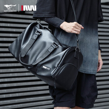 Septwolves leisure travel bag men's cross-body large-capacity luggage bag leather portable dry and wet separation fitness bag sports training bag extra large artificial leather dry and wet separation + independent shoe compartment